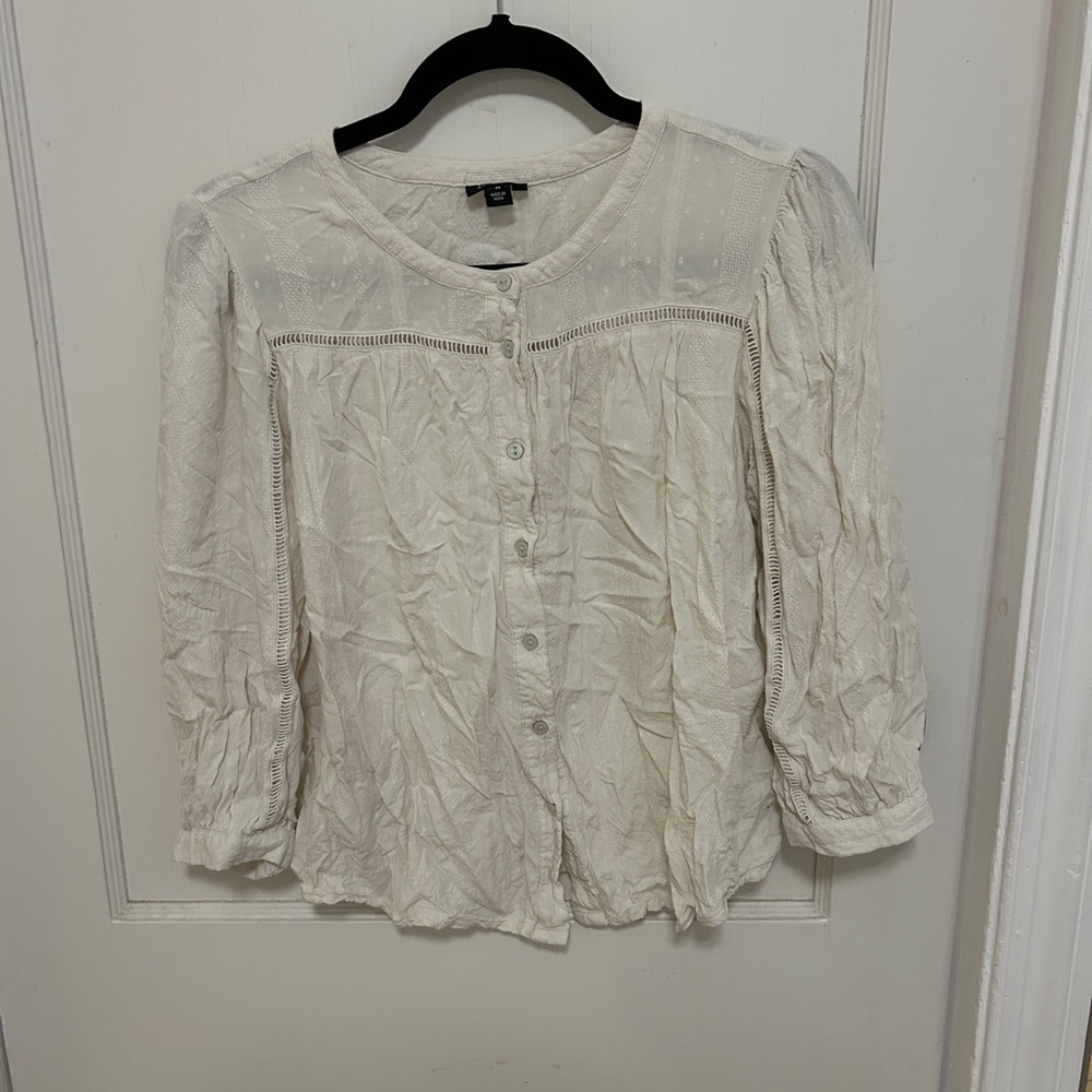a.n.a Cream Textured Button-Up Blouse